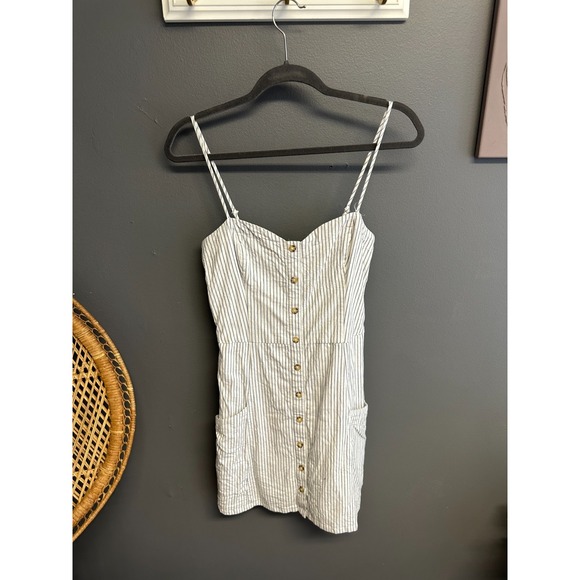 Abercrombie & Fitch Dresses & Skirts - Abercrombie & Fitch Dress Womens M Sweetheart Mini Pinstripe Faux Button Pockets